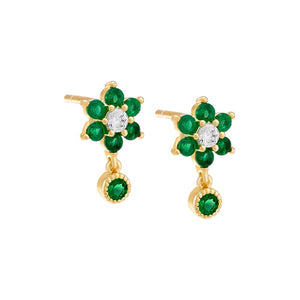 Emerald Green / Pair Colored Flower X Dangling Bezel Stud Earring - Adina Eden's Jewels