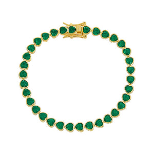 Emerald Green Bezel Heart Tennis Bracelet - Adina Eden's Jewels