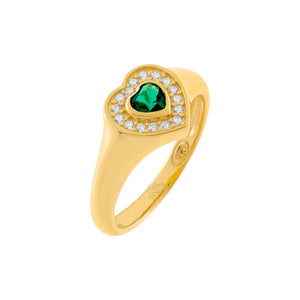 Emerald Green / 4 CZ Heart Pinky Ring - Adina Eden's Jewels