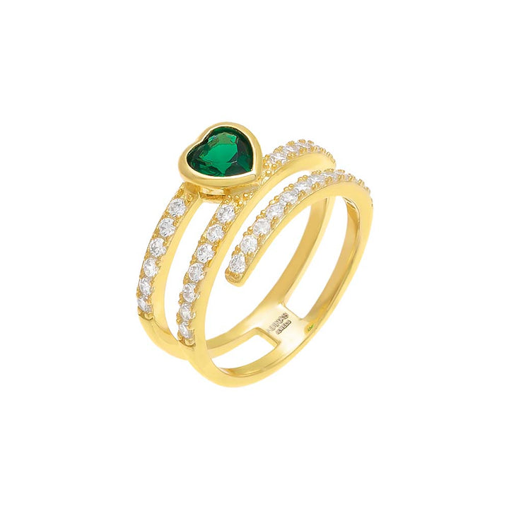 Emerald Green / 6 Colored Multi Row Pave Heart Ring - Adina Eden's Jewels