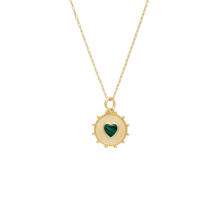 Malachite / 16IN Colored Stone Heart Medallion Necklace - Adina Eden's Jewels