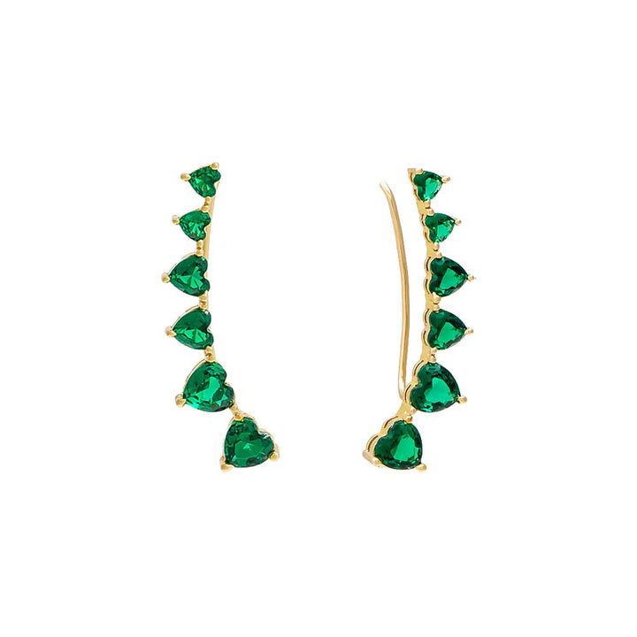 Emerald Green Multi CZ Heart Ear Climber - Adina Eden's Jewels