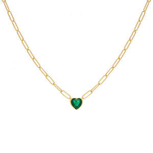 Emerald Green Colored Bezel Heart Link Necklace - Adina Eden's Jewels