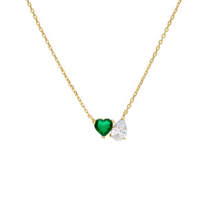 Emerald Green Heart X Pear CZ Necklace - Adina Eden's Jewels