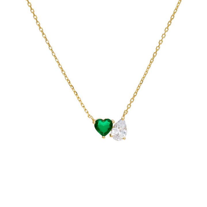 Emerald Green Heart X Pear CZ Necklace - Adina Eden's Jewels
