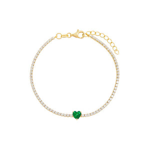 Emerald Green CZ Heart Stone Tennis Bracelet - Adina Eden's Jewels