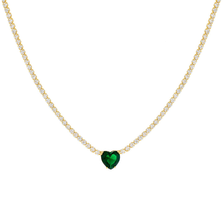 Emerald Green CZ Heart Stone Tennis Necklace - Adina Eden's Jewels
