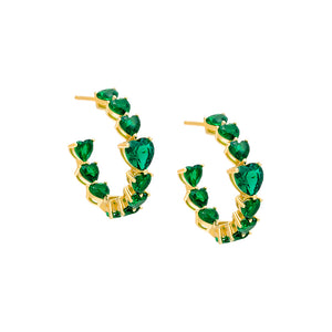 Emerald Green Chunky CZ Heart Hoop Earring - Adina Eden's Jewels