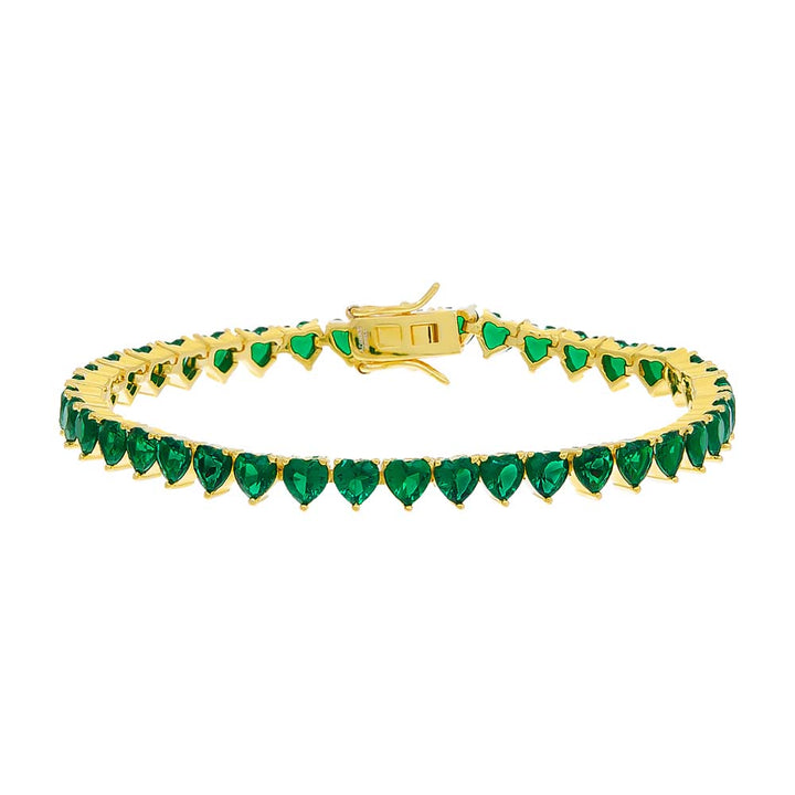 Emerald Green Gemstone Heart Tennis Bracelet - Adina Eden's Jewels