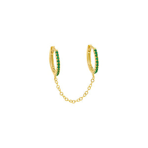 Emerald Green / Single Colored CZ Double Huggie Chain Earring - Adina Eden's Jewels