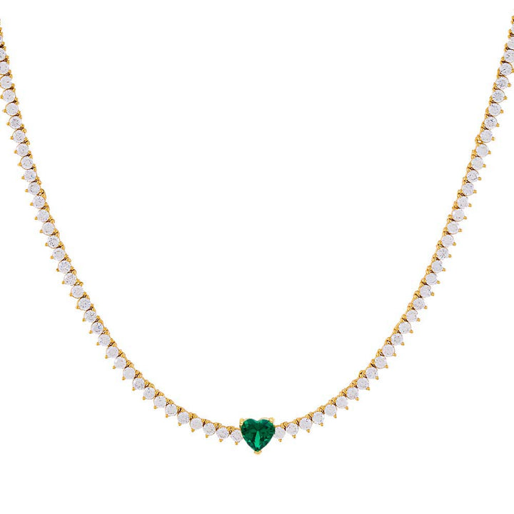 Emerald Green Colored Heart Tennis Necklace - Adina Eden's Jewels