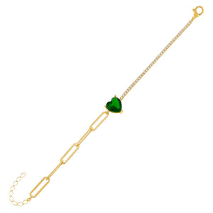 Emerald Green Emerald Heart Tennis X Link Bracelet - Adina Eden's Jewels