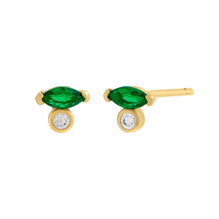 Emerald Green / Pair Tiny Colored Marquise X Solitaire Bezel Stud Earring - Adina Eden's Jewels