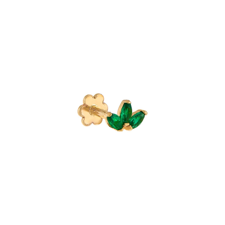 Emerald Green / Single CZ Tiny Colored Marquise Threaded Stud Earring 14K - Adina Eden's Jewels