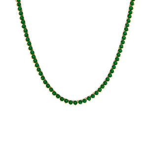 Emerald Green Colored Three Prong Tennis Necklace - Adina Eden's Jewels