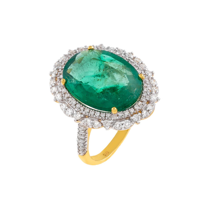 Emerald Green / 7 Diamond X Emerald Ring 14K - Adina Eden's Jewels