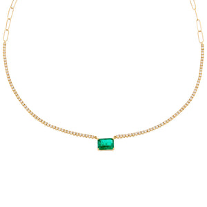 Emerald Green Diamond Emerald Tennis X Link Necklace 14K - Adina Eden's Jewels