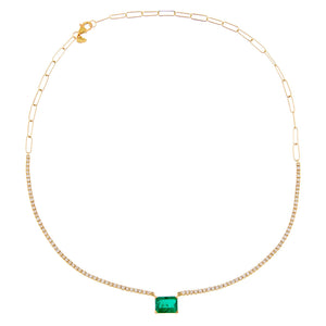  Diamond Emerald Tennis X Link Necklace 14K - Adina Eden's Jewels