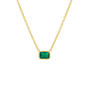 Emerald Green / Emerald Colored Emerald Bezel Solitaire Necklace - Adina Eden's Jewels