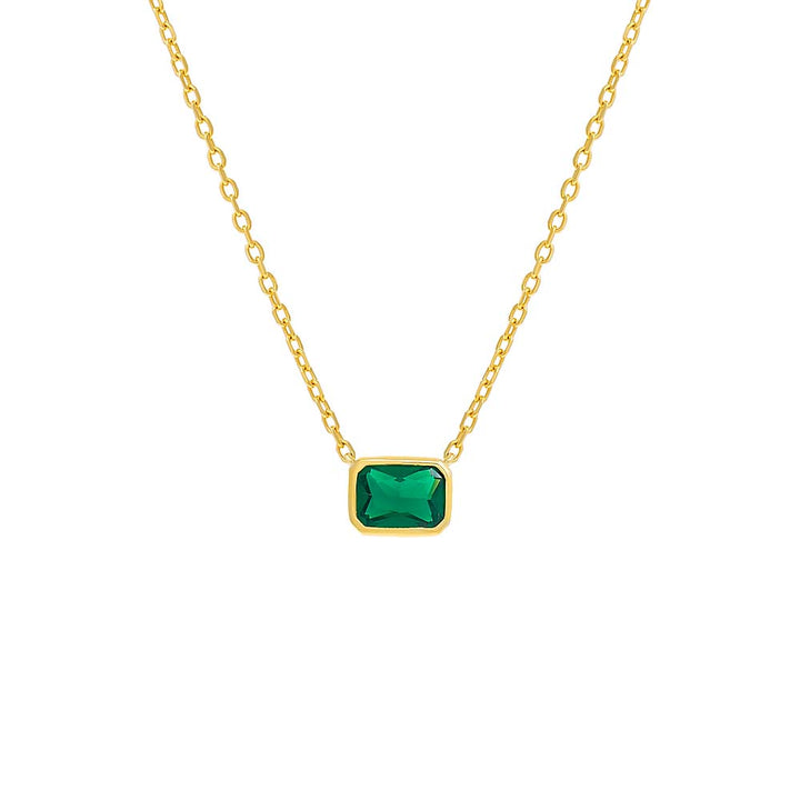 Emerald Green / Emerald Colored Emerald Bezel Solitaire Necklace - Adina Eden's Jewels