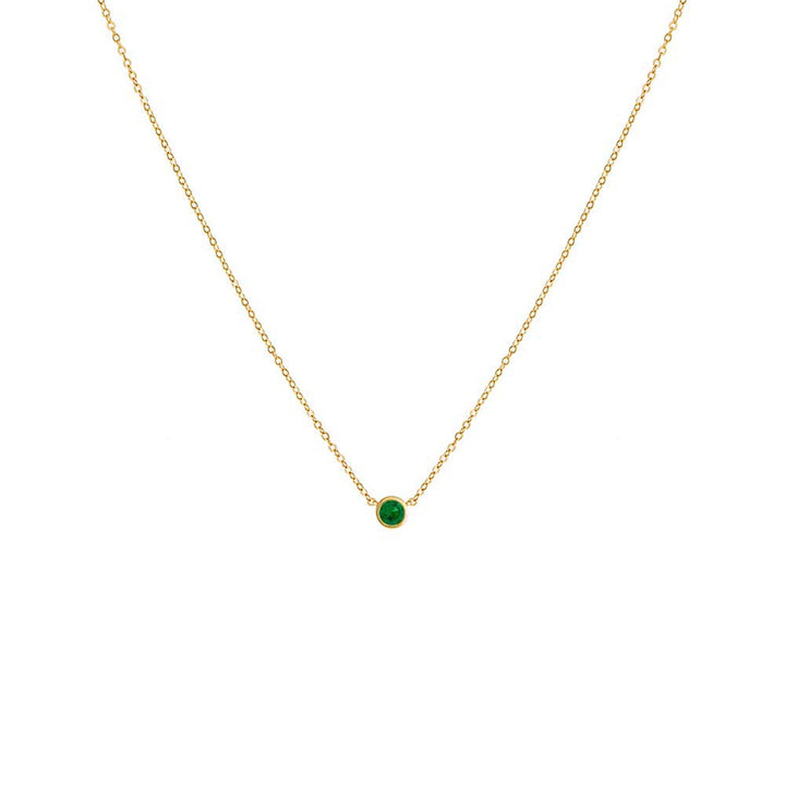 Emerald Green Colored Mini Solitaire Bezel Necklace - Adina Eden's Jewels