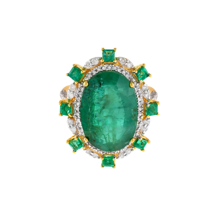  Mega Diamond X Emerald Ring 14K - Adina Eden's Jewels