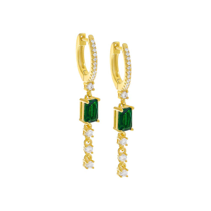 Emerald Green / Pair Colored Baguette Drop Huggie Earring  - Adina Eden's Jewels