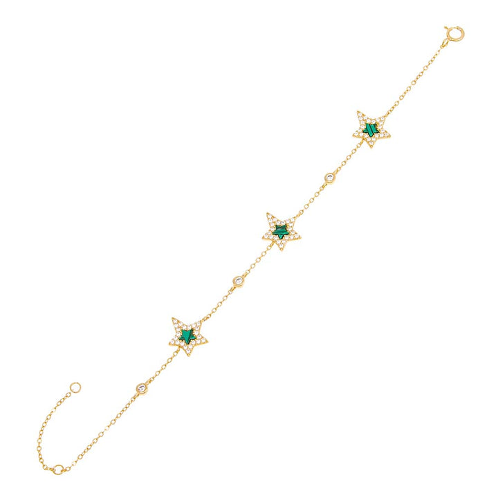 Emerald Green Pavé Triple Star Stone Bracelet - Adina Eden's Jewels