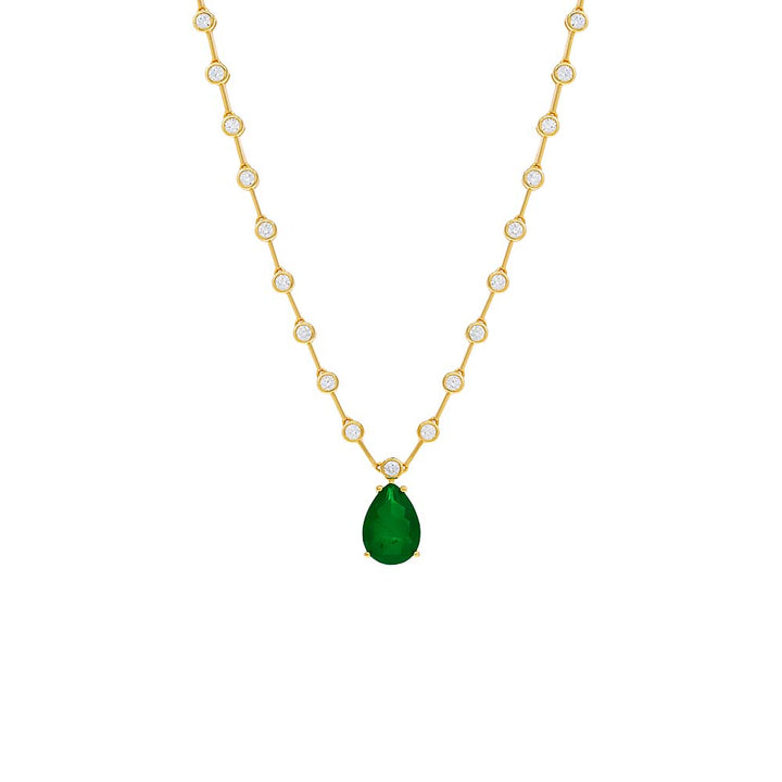 Emerald Green Colored Teardrop X Bezel Tennis Necklace - Adina Eden's Jewels