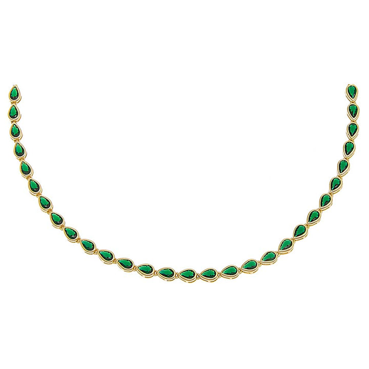 Emerald Green / Pear Colored Teardrop Bezel Tennis Necklace - Adina Eden's Jewels
