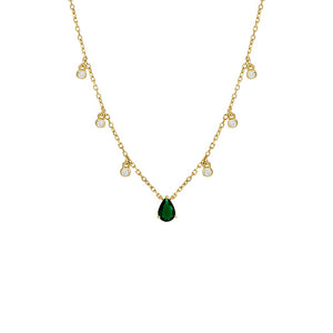 Emerald Green Colored Dangling Teardrop X Solitaire Bezel Necklace - Adina Eden's Jewels