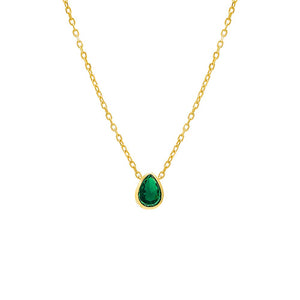Emerald Green / Pear Colored Pear Bezel Solitaire Necklace - Adina Eden's Jewels