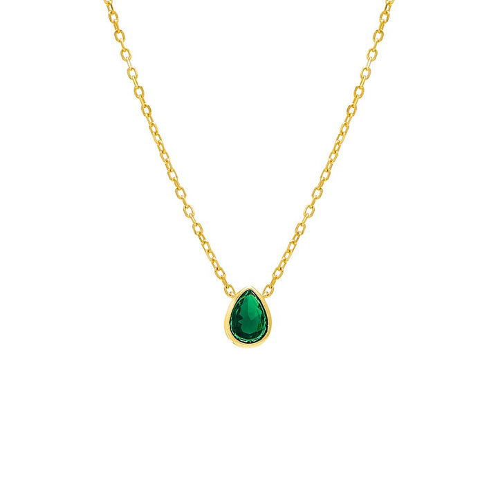 Emerald Green / Pear Colored Pear Bezel Solitaire Necklace - Adina Eden's Jewels