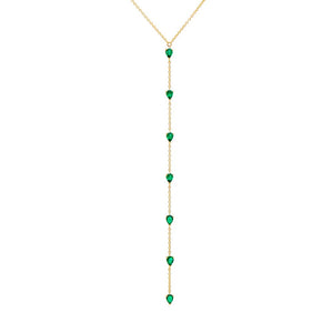 Emerald Green Gemstone Teardrop Lariat Necklace 14K - Adina Eden's Jewels