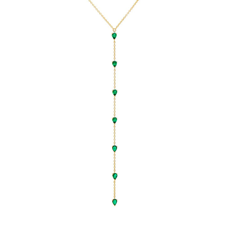 Emerald Green Gemstone Teardrop Lariat Necklace 14K - Adina Eden's Jewels