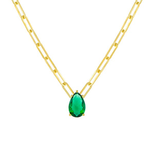 Emerald Green Emerald Teardrop Paperclip Necklace - Adina Eden's Jewels