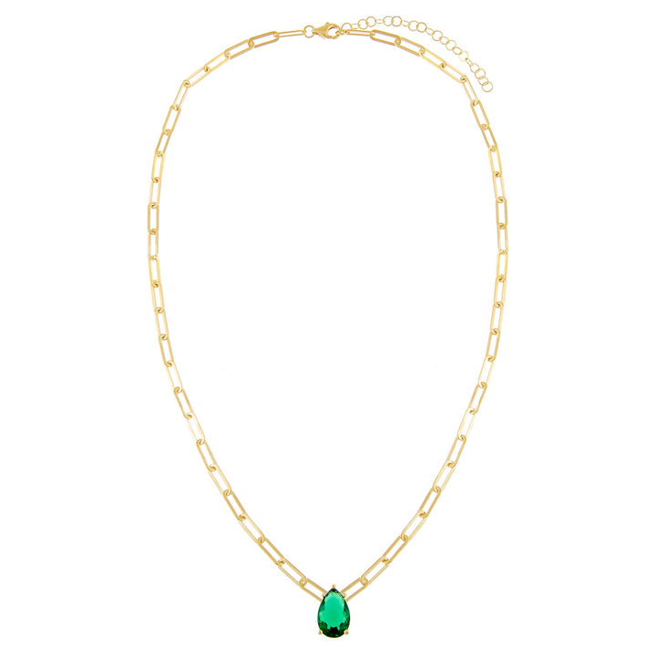  Emerald Teardrop Paperclip Necklace - Adina Eden's Jewels