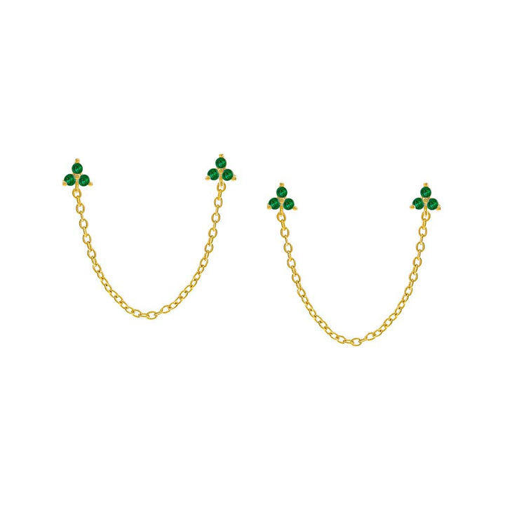 Emerald Green / Pair Double Trio Cluster Chain Stud Earring - Adina Eden's Jewels