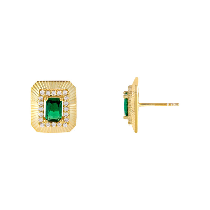 Emerald Green CZ Illusion Baguette Ridged Stud Earring - Adina Eden's Jewels