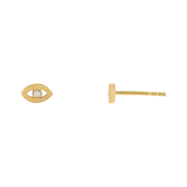 14K Gold Diamond Bezel Evil Eye Stud Earring 14K - Adina Eden's Jewels