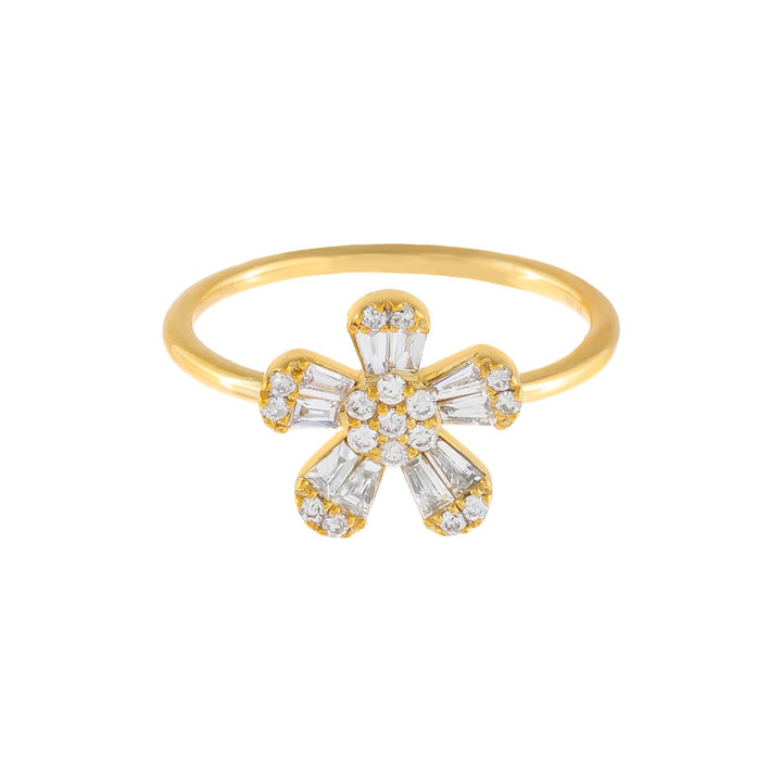  Diamond Flower Baguette Ring 14K - Adina Eden's Jewels