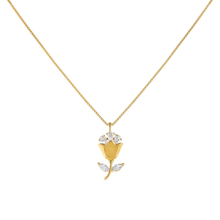 Gold CZ Flower Box Chain Necklace - Adina Eden's Jewels