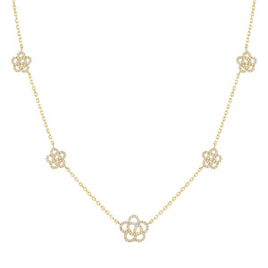 Gold CZ 5 Rose Flower Necklace - Adina Eden's Jewels