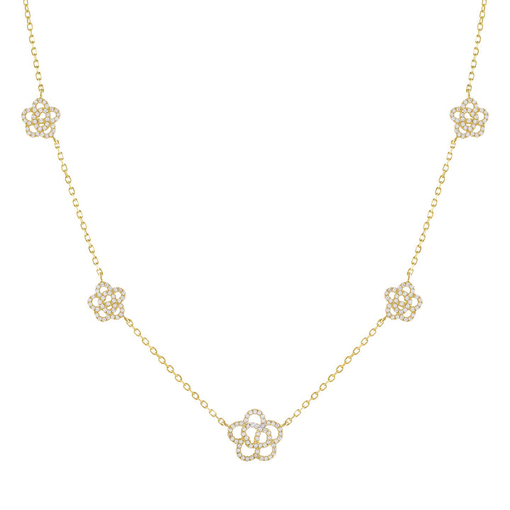 Gold CZ 5 Rose Flower Necklace - Adina Eden's Jewels