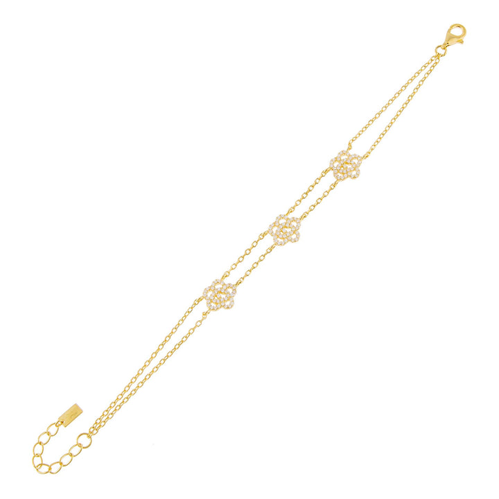 Gold CZ Triple Rose Flower Bracelet - Adina Eden's Jewels