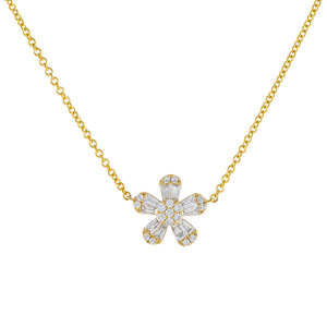 14K Gold Diamond Flower Baguette Necklace 14K - Adina Eden's Jewels