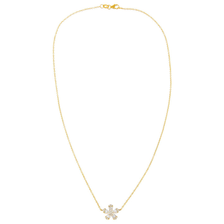  Diamond Flower Baguette Necklace 14K - Adina Eden's Jewels