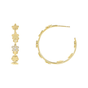 Gold CZ X Solid Flower Hoop Earring - Adina Eden's Jewels