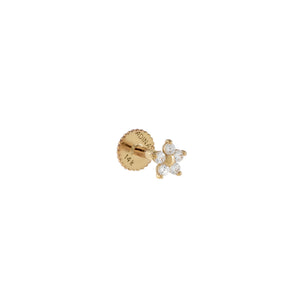 14K Gold / Single CZ Mini Flower Threaded Stud 14K - Adina Eden's Jewels