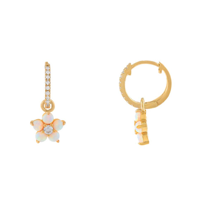 Gold Pavé  Opal Flower Huggie Earring - Adina Eden's Jewels